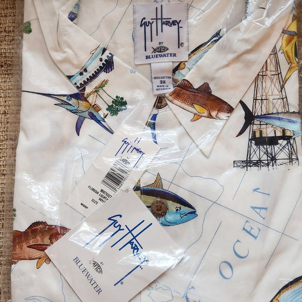 Guy Harvey Aftco Bluewater 3x XXXL short sleeve shirt florida fish lighthouses - Picture 2 of 7